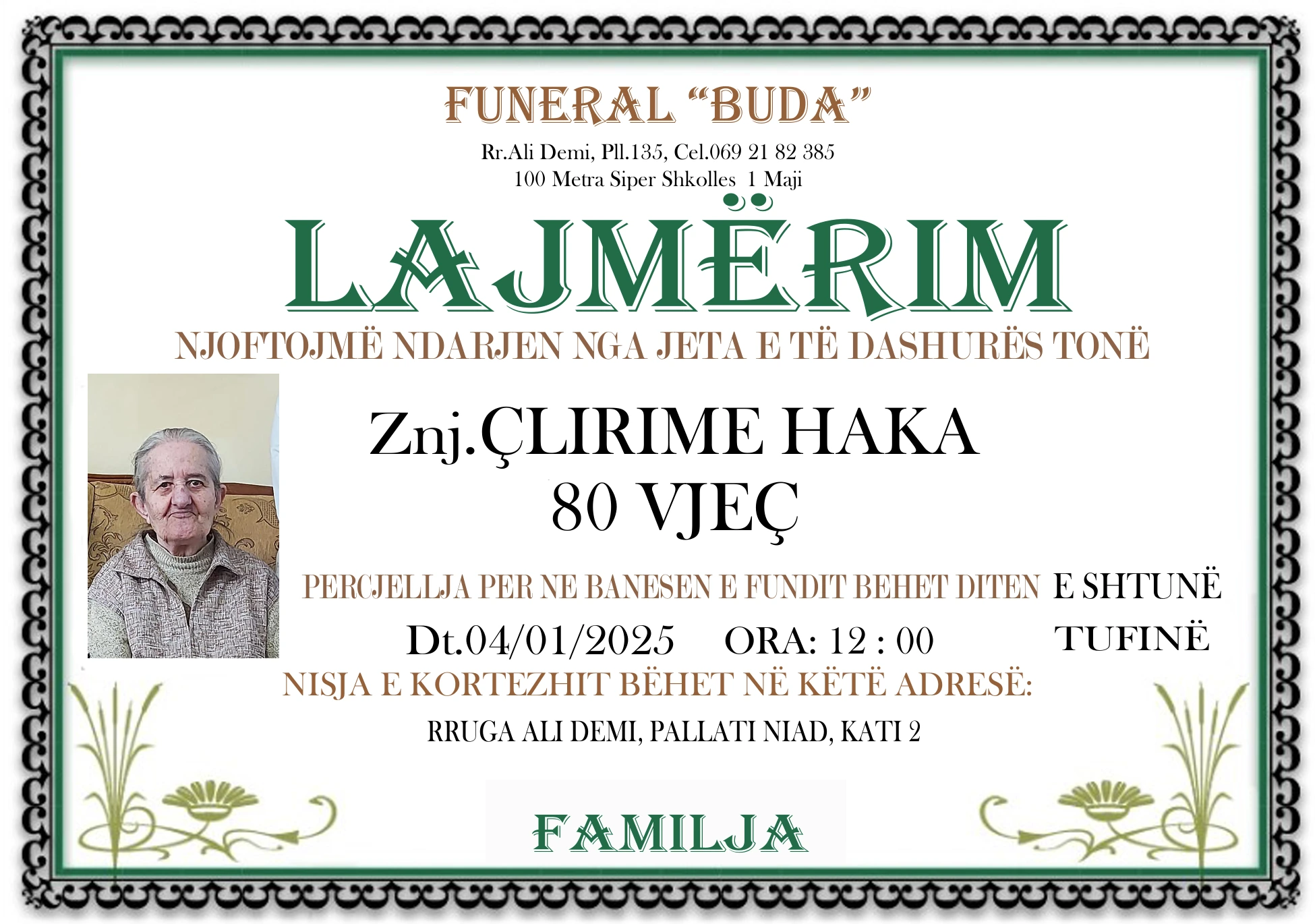 Flyer of the deceased