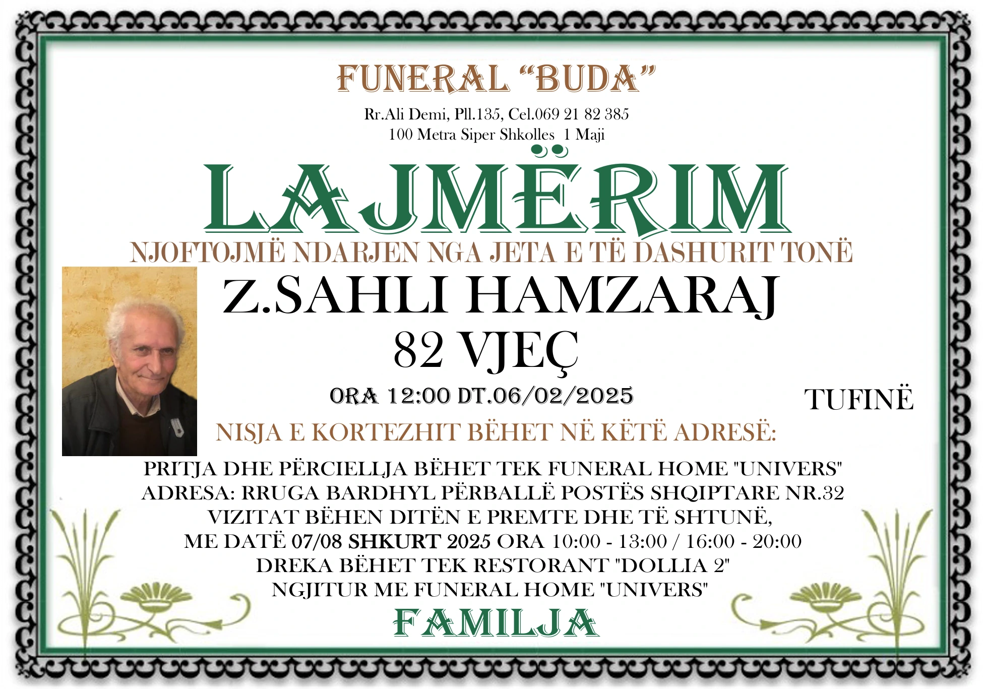 Flyer of the deceased