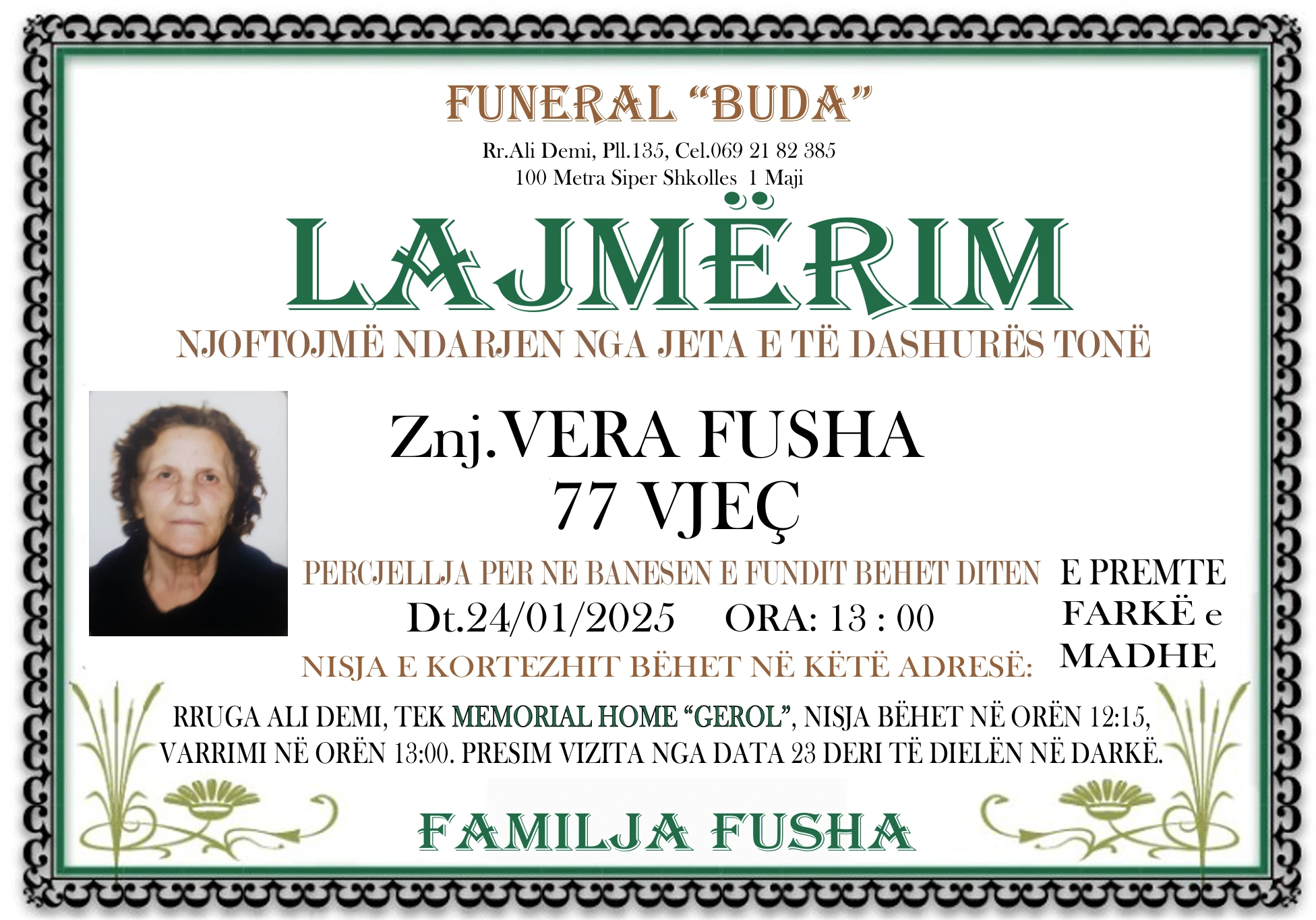 Flyer of the deceased